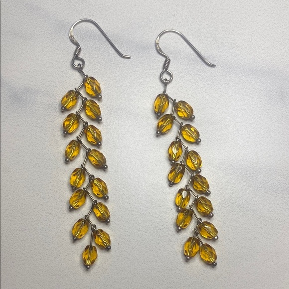 Jewelry - Elegant‎ Citrine Leaf Drop Vine Sterling Silver Handmade Earrings